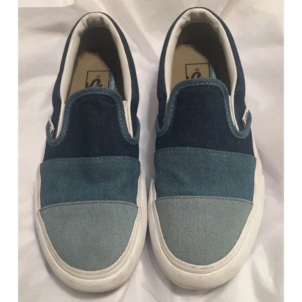 Vans Slip On Blue Denim Ombré Shoes Size Womens 6, Mens 4.5